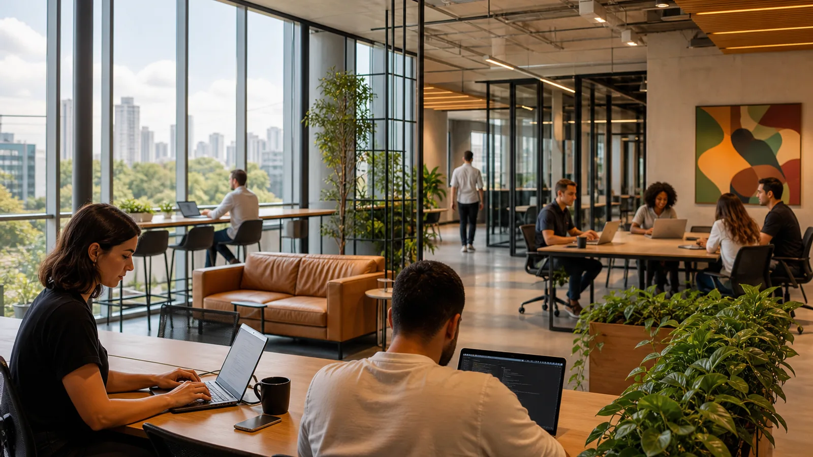 Coworking moderno e iluminado simbolizando a consolidação do escritório flexível no Brasil